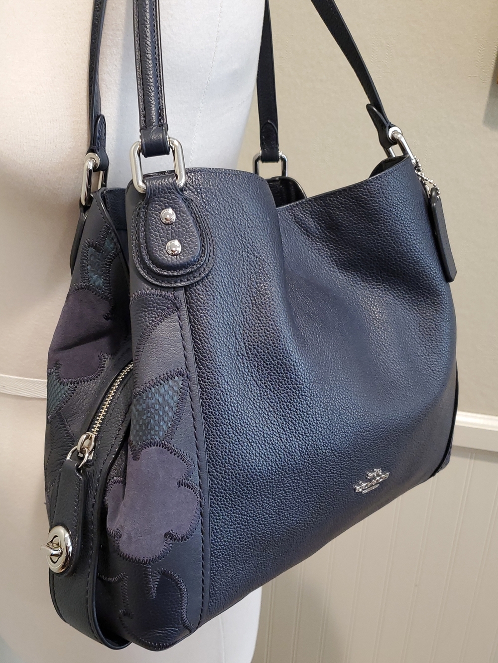 NWOT Coach Edie 31 Shoulder Bag Navy With Tea Rose Patchwork